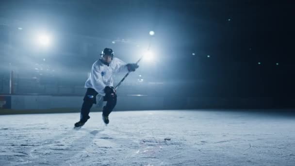 Eishockeyspieler traf 3D-Puck — Stockvideo