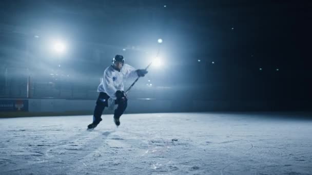Jogador de hóquete de gelo bateu 3D Puck — Vídeo de Stock