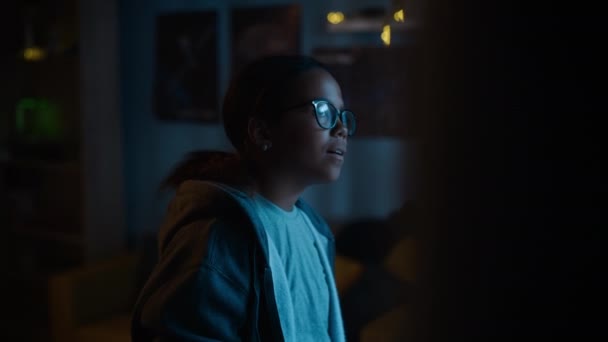 Young Girl Looking Out of Window in Excitement — Stock Video