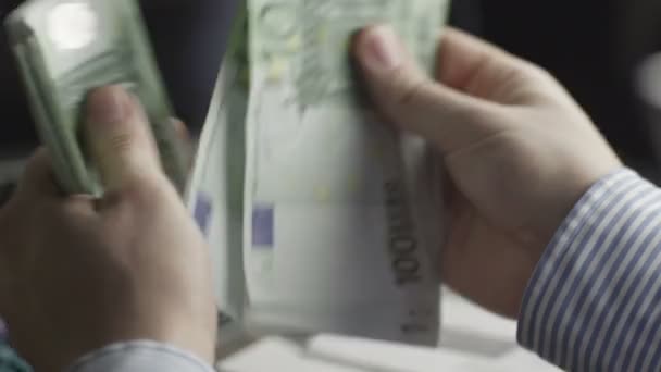 Businessman is Counting Euro Bills. — Stock Video