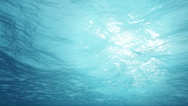Onderwater scène met stralen van de zon schijnt door het wateroppervlak. — Stockvideo