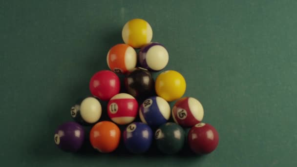 Billiard Ball Triangle During Break Shot. Top View. — Stock Video