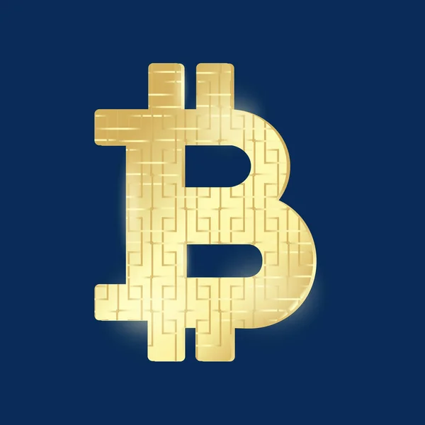 Значок Gold Bitcoin для интернет-порталов. Символ криптовалют и монеты для использования в веб-проектах или мобильных приложениях. Изолированный на синем фоне — стоковый вектор