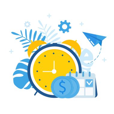 Time is money. Business and management. Calendar, with hours and coins.