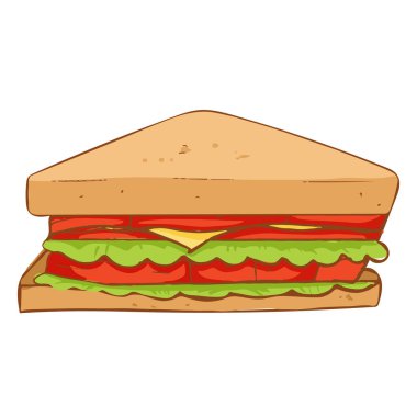 Çizgi film tarzında bir sandviç, bir dilim ekmek. Beyaz bir arkaplanda.
