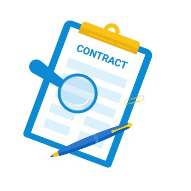 Sözleşme. Damgalı ve kalemli belge. Kontrat imzala. Modern vektör illüstrasyonu.