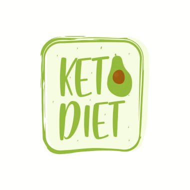 Keto diyet etiketi yeşil. Yiyecek diyeti bir beslenme işaretidir. Bir simge, logo, işaret, etiket, broşür için beyaz arkaplan üzerindeki ketojenik vektör.