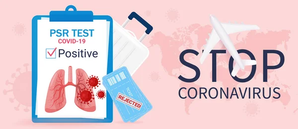 Positivt Pcr Test För Coronavirus Reseförbud Covid Begreppet Lungskador Horisontella — Stock vektor