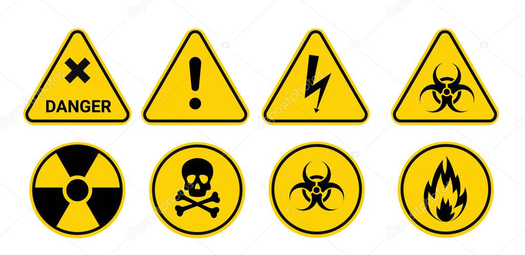 Collection biohazard, radiation, and toxic symbol. Warning about the danger and drawing peoples attention to the fact that the object can be dangerous.