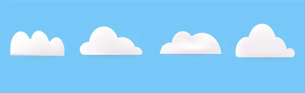 Las nubes blancas 3d son plastilina esponjosa, aislada sobre un fondo azul. Ilustración vectorial. Concepto de cielo mínimo — Vector de stock