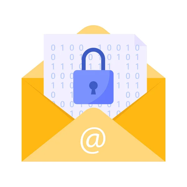 Concepto de seguridad por correo electrónico. correo electrónico amarillo protegido contra spam y amenazas de ataque. Ilustración vectorial. — Archivo Imágenes Vectoriales