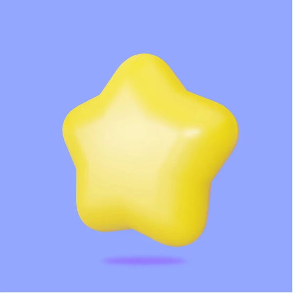 Egy ragyogó sárga modern csillag. 3D-s renderelés. Puha sarkokkal, léggömb formájában. Cartoon csillag elszigetelt lila háttér. — Stock Fotó