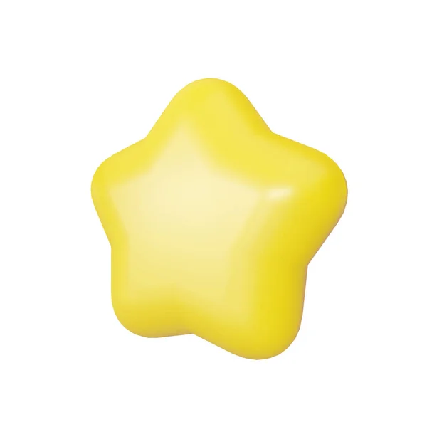 Una estrella moderna de color amarillo brillante. renderizado 3d. Con esquinas suaves en forma de globo. Estrella de dibujos animados aislada sobre fondo blanco. — Foto de Stock