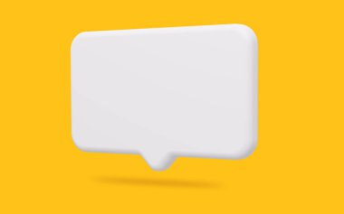 Parlak sarı arkaplanda dikdörtgen sohbet baloncuğu konuşma düzeni oluşturun. 3B görüntüleme.