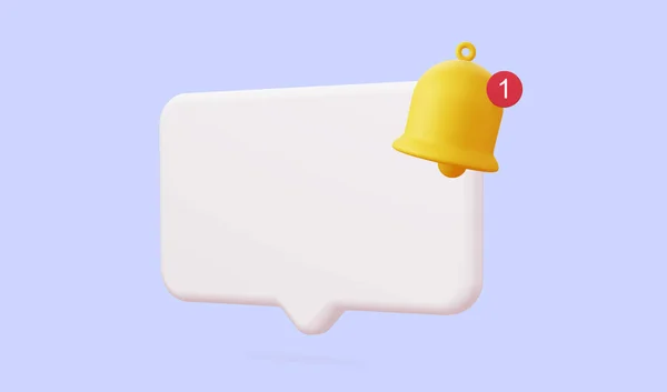 White speech bubble with a bell about the notification of a call and sms. 3d rendering