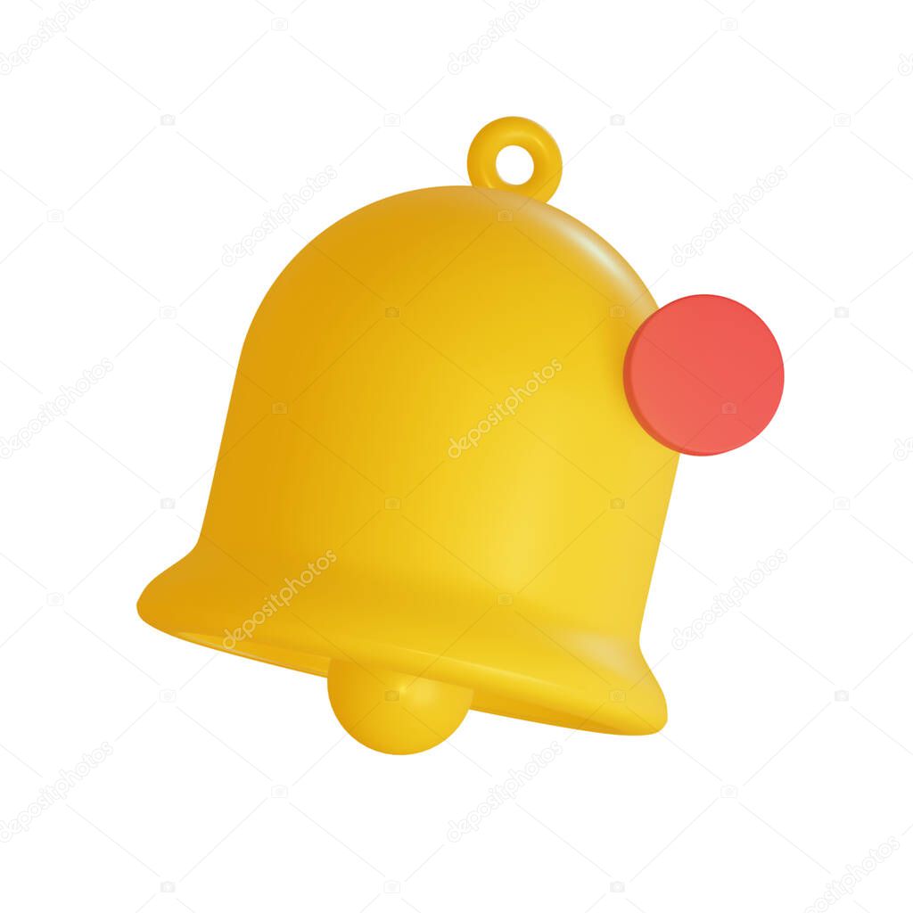 Yellow Bell symbol for notification 3d rendering. Isolated on a white background.