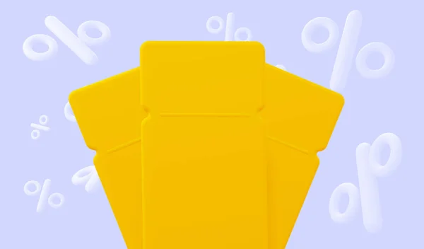 Buoni universali gialli Mockup. Sfondo con segni percentuali. rendering 3d — Foto Stock