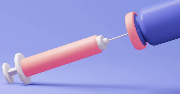 Vial Impfstoff mit einer Spritze. 3D-Darstellung. — Stockfoto