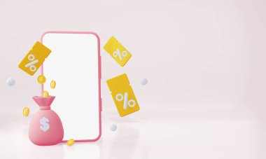 Cep telefonunun kuponlu bir kopyası. Para çantası ve bozuk paralarla