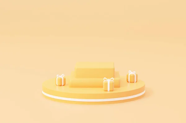 Minimalista Podio Amarillo Con Regalos Tonax Pastel Productos Cosméticos Moda —  Fotos de Stock