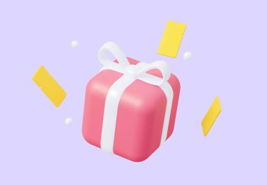 Uçan kuponlarla yakın plan bir hediye. Satışlarda, pazarlamada ve reklamlarda kullanılabilir. 3d oluşturma