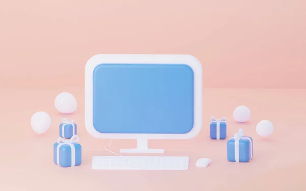 Computer Met Leeg Scherm Roze Achtergrond Weergave Illustratie — Stockfoto