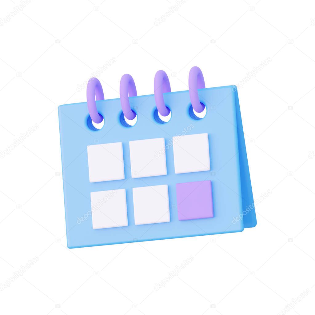 Calendar 3d planning. Isolated on white bacground. 3d rendering illustration