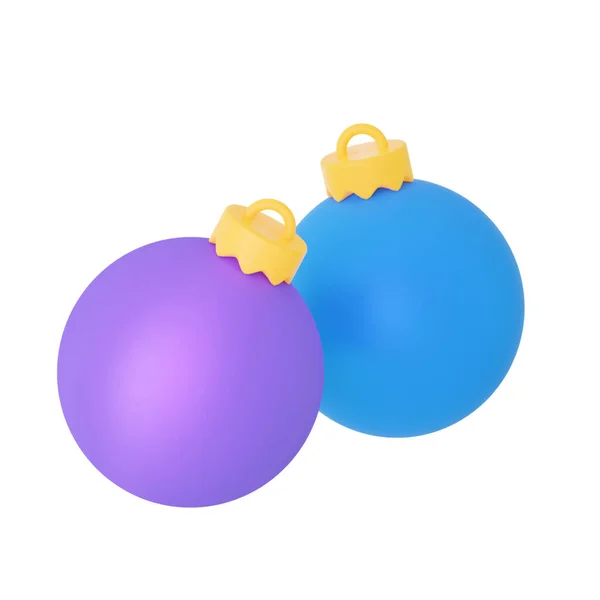 Twee Kerstballen Paars Blauw Een Close Geïsoleerd Witte Achtergrond Destructie — Stockfoto