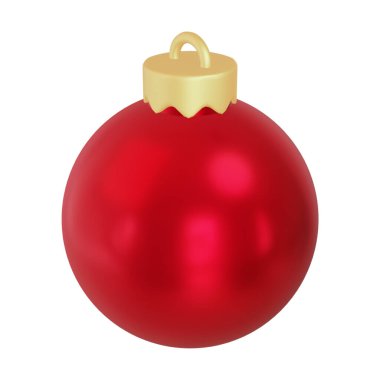 Bir noel ağacı topunun kırmızı rengi. Beyaz arka planda izole edilmiş. Yakın plan. 3d oluşturma.