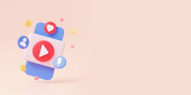 Cep telefonunda 3D video oynatıcı ekranı. Sosyal medya uygulamasından canlı yayın.