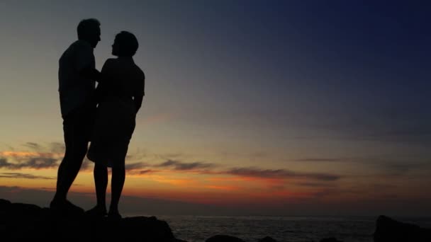Couple s'embrassant sur la côte rocheuse — Video