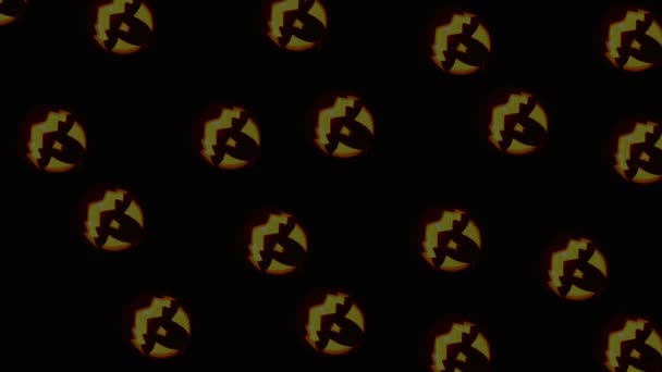 Army of Jack-o'-lanterns rolling on the black background — Stock Video