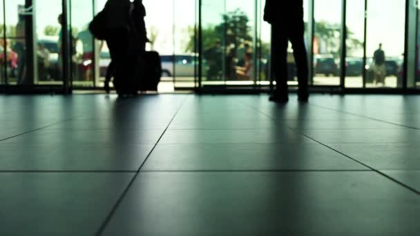 Precipitazioni di persone arrivi partenze in aeroporto internazionale — Video Stock