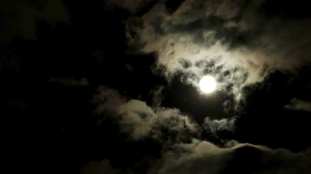 : Pełnia księżyca z biegnącymi chmurami nocnymi time-lapse — Wideo stockowe