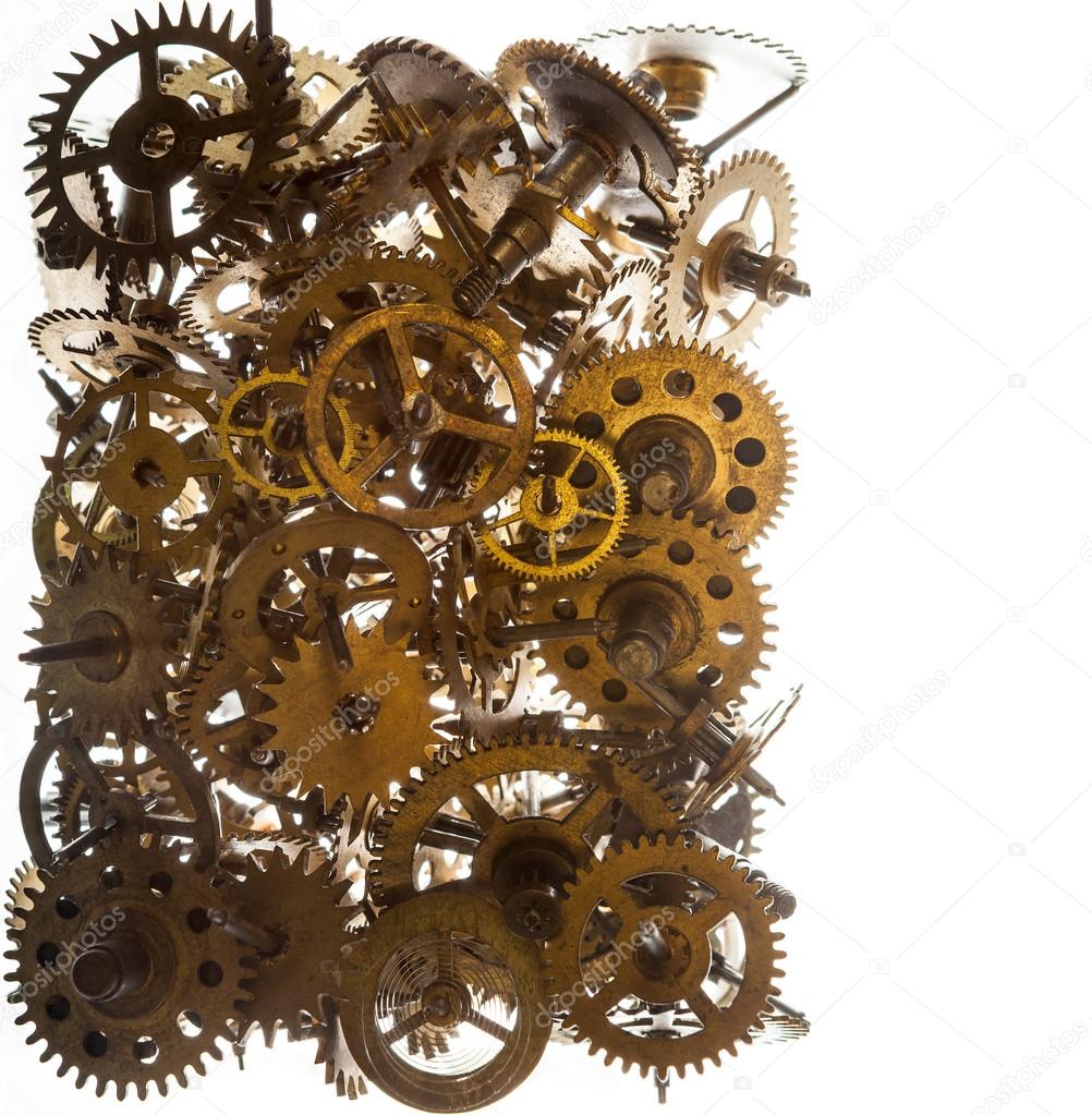 Old watch gears background isolated on the white