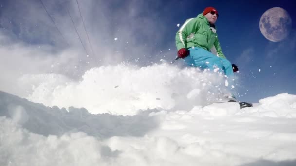 Young man skier — Stock Video