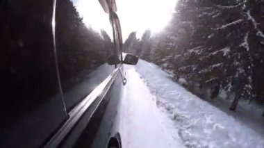 sürücü karlı orman yolu üzerinde