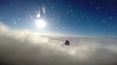 Kamera için küçük Polar Explorer bitmeyen kutup çölde sürünür