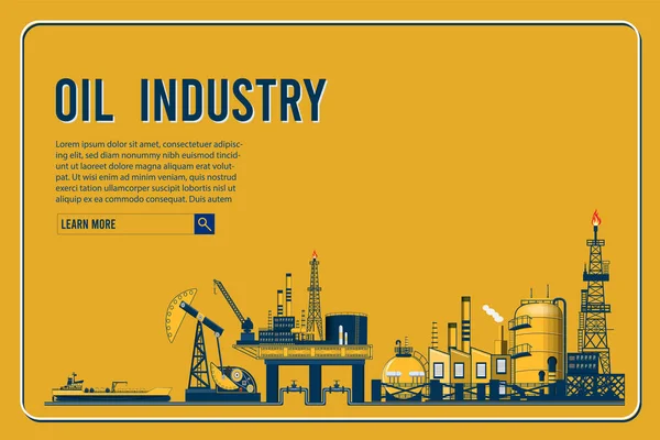 Газовая Нефтедобывающая Платформы Фона Флигелем Резервуар Хранения Нефти Плакат Брошюра — стоковый вектор