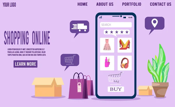 Online Shopping Store Konzept Für Website Mobile Anwendung Web Banner — Stockvektor