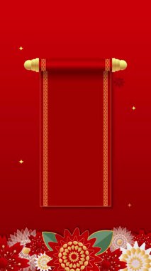 Zarif Çin Yeni Yılı 2026 At Zodiac, Kırmızı Bayram Tasarımı ve Geleneksel Fenerleri ile Hareketli Arkaplan. Çince karakterler At Yılı anlamına gelir.