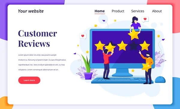 Landing Page Design Concept Customer Reviews Concept Persone Che Danno — Vettoriale Stock