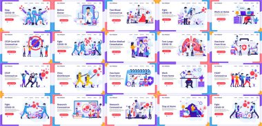 İniş sayfası şablonları, büyük Covid-19 Coronavirus koleksiyonu, doktor ve hemşireler covid-19 Coronavirus 'la savaşıyor. Web pankartı, bilgi grafikleri, iniş sayfası, web şablonu için kullanılabilir. düz vektör illüstrasyonu