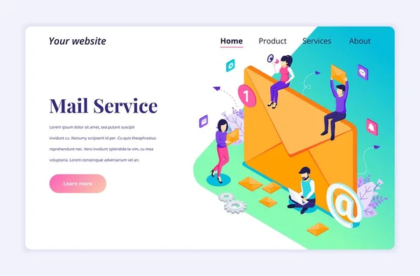 Concept Conception Page Atterrissage Isométrique Marketing Par Mail Services Courrier — Image vectorielle