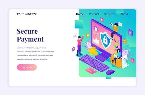Conceito Design Isométrico Plano Moderno Pagamento Seguro Proteção Transferência Dinheiro — Vetor de Stock