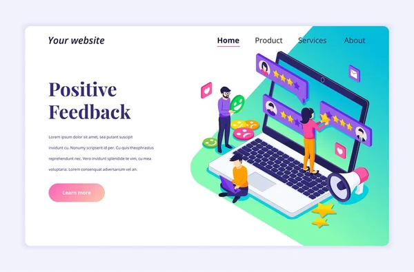 Isometric Landing Page Design Concept Customer Reviews Concept People Giving — Stockový vektor