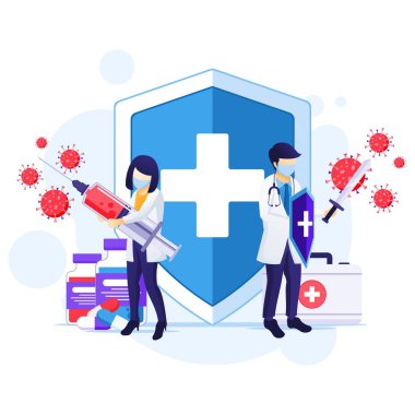 İnsanlar virüsle savaşıyor, doktor ve hemşire Covid-19 Corona virüs konseptiyle savaşıyor.