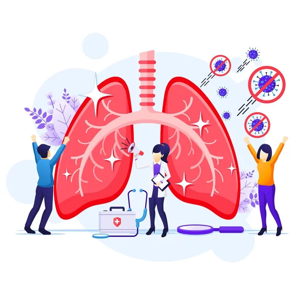 Gente Para Cura Virus Covid Corona Ilustración Del Concepto Pulmones — Vector de stock