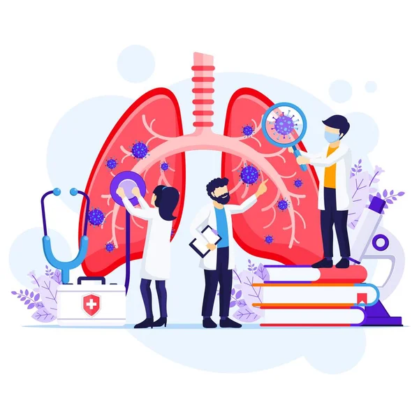 Concetto Polmonologia Medici Controllano Polmoni Umani Infezioni Problemi Con Illustrazione — Vettoriale Stock