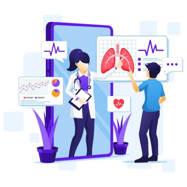 Çevrimiçi tıbbi danışma konsepti, çevrimiçi sağlık yardımı illüstrasyonu